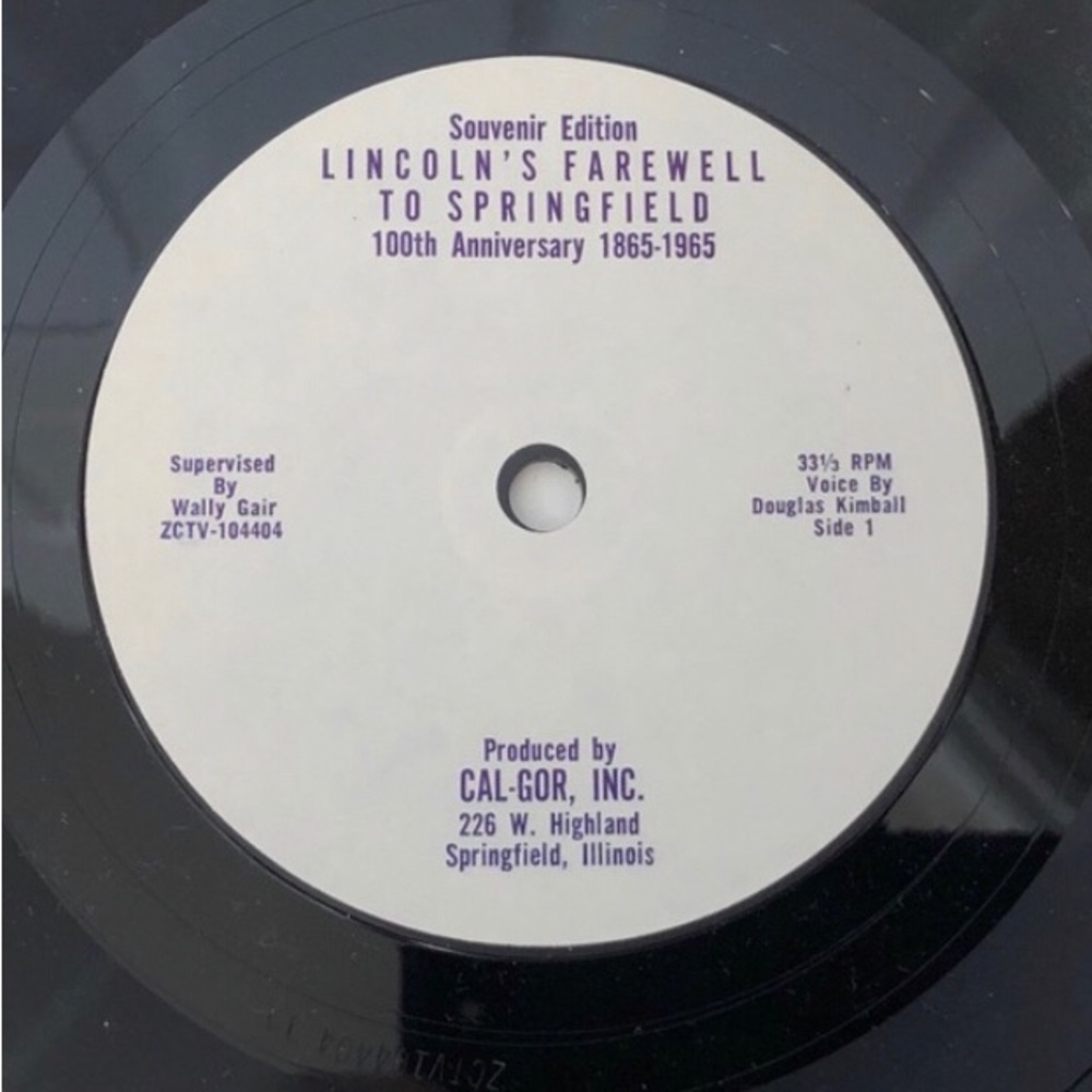 Abraham Lincoln's 45 Vintage Vinyl Record Lincoln’s Farewell to Springfield, IL